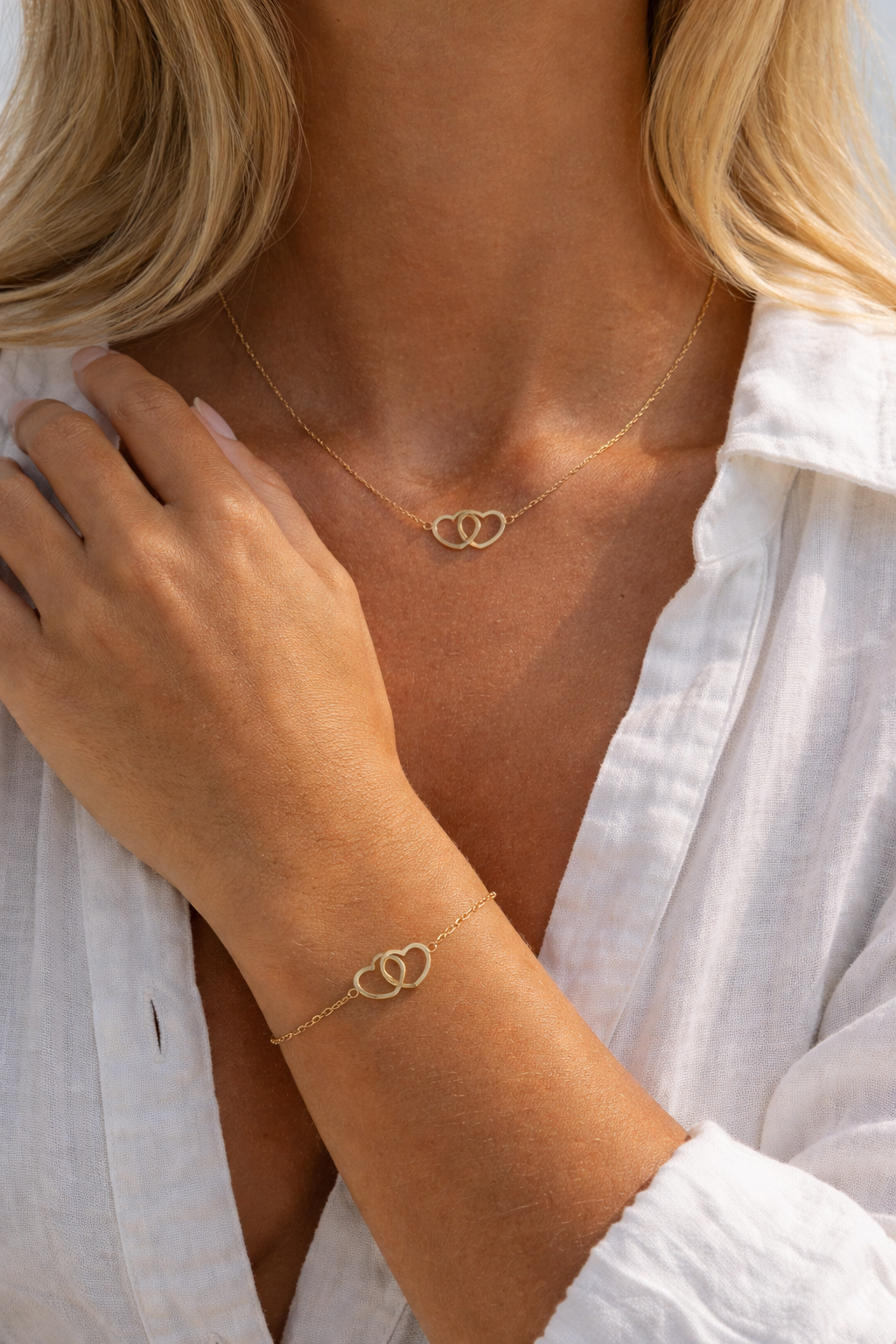 Golden Set Hearts Necklace & Bracelet